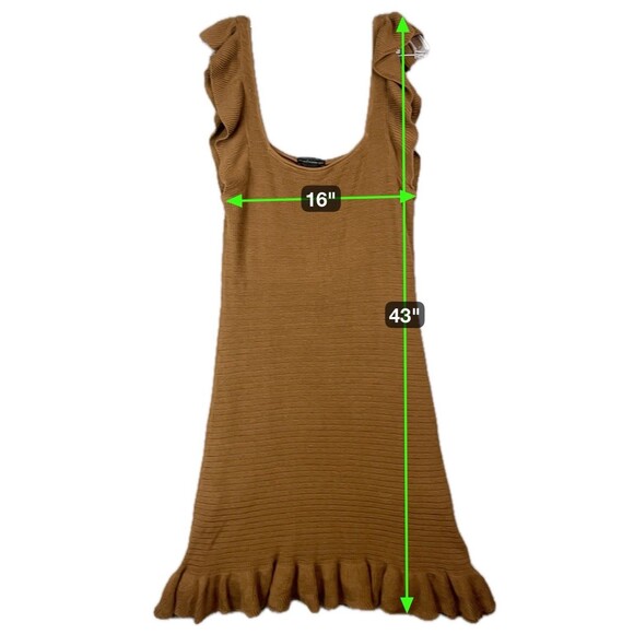 House Of Harlow Knit Dress Large Midi Ruffle Straps Brown Romantic Boho NEW - Picture 2 of 10